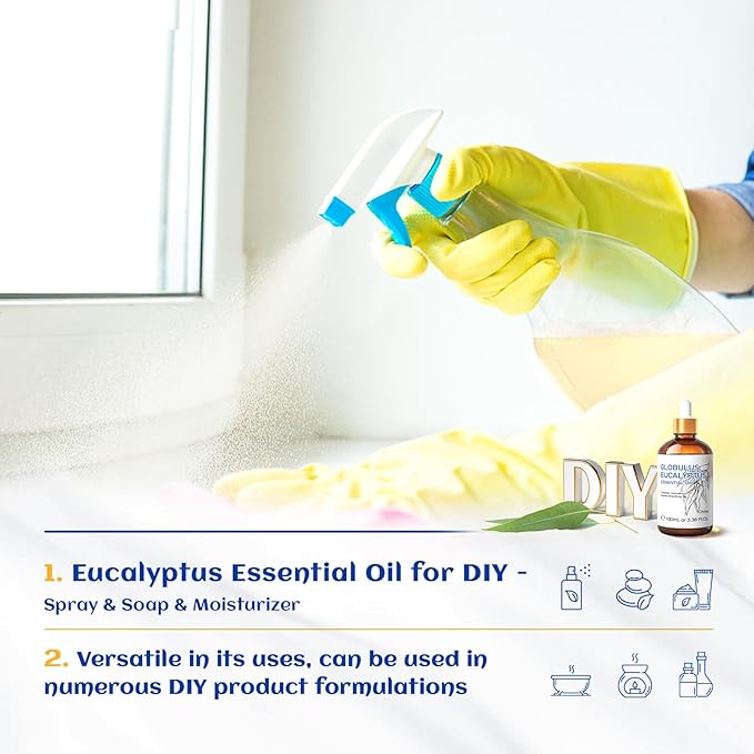 HIQILI 100ML Eucalyptus Essential Oil for Spray, Diffuser & Skin, 100% Pure Undiluted - 3.38 Fl Oz - Bloomnest