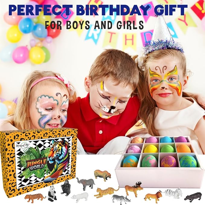 Bath Bombs for Kids with Surprise Inside- 12 pk Kids Bath Bombs with Jungle Toys, Organic, Natural, Skin-Moisturizing Bubble BathBombs. Stocking Stuffers Christmas Gifts for Boys, Girls, Toddlers - Bloomnest