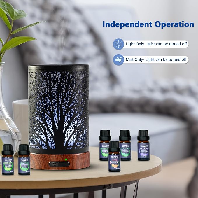 Oil Diffuser with Essential Oils Set – Aromatherapy Diffuser 150ml with 6 Essential Oils Set, Diffuser for Essential Oils, Auto Off Protection 7 Colors Night Light Gifts for Mom(Diffuser & Oils Set) - Bloomnest