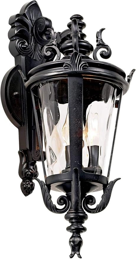 John Timberland Casa Marseille European Outdoor Wall Light Fixture Textured Black French 21 3/4" Clear Hammered Glass for Exterior House Porch Patio Outside Deck Garage Front Door Garden Home - Bloomnest