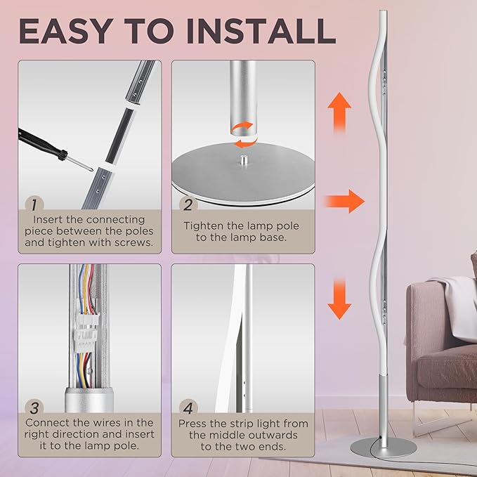 LED Corner Floor Lamp, Set of 2 Minimalist Dimmable Light with Remote, 2700-6500k Color Temperature Stepless Adjustable, 58" Tall Standing Lamp for Living Room, Bedroom, Office, Silver - Bloomnest