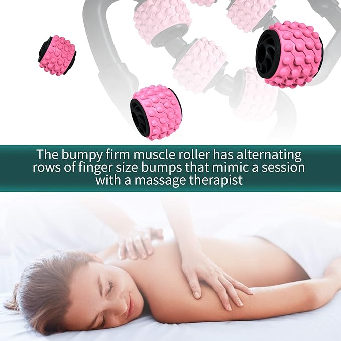 Cellulite Massage Tool Muscle Roller - Deep Fascia Massager & Dimpled Skin Remover for Legs, Thighs & Buttocks - Anti-Cellulite Roller, Smooth Skin, Pain Reliefs (Black Pink -6Wheel) - Bloomnest