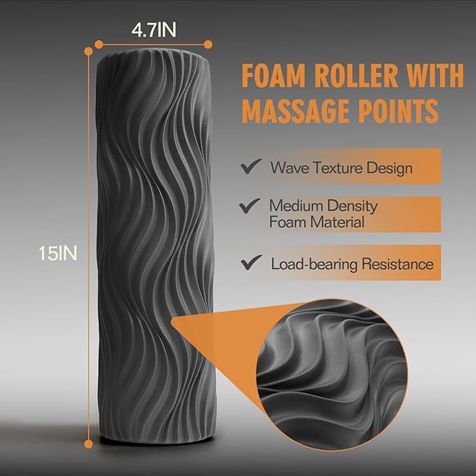 Foam Roller, Deep Tissue Massage Muscle Roller Back Roller Foam with Wave Texture - Back Pain Relief & Physical Therapy, Fitness Foam Roller for Pilates, Yoga (Grey) - Bloomnest