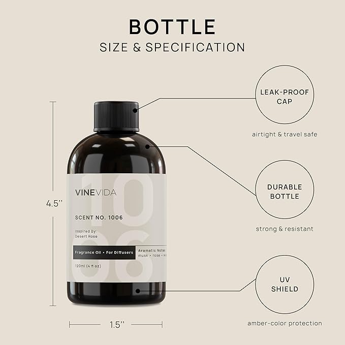 VINEVIDA (4oz) Hotel Fragrance Diffuser Oil - Hotel Scents Diffusers for Home - Cold Air Diffuser Oil - Hotel Scent Essential Oil - Scent No.1006 Inspired by Fairmont Hotels VINEVIDA