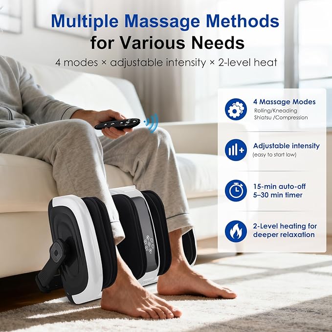 Shiatsu Foot Massager with Heat, Foot and Calf Massager Machine with Kneading Roller Tissue for Relaxation, Plantar Fasciitis, Pain Relief, Gifts for Women & Men - Bloomnest