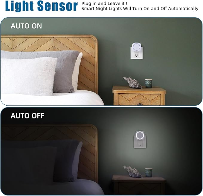 White Night Lights Plug into Wall, 4 Packs Dimmable Night Light with Dust to Dawn Sensor, Automatically Turn on and Off, Gentle Glow Nightlight for Bathroom,Bedroom,Stairs,Kitchen,Hallway, White - Bloomnest