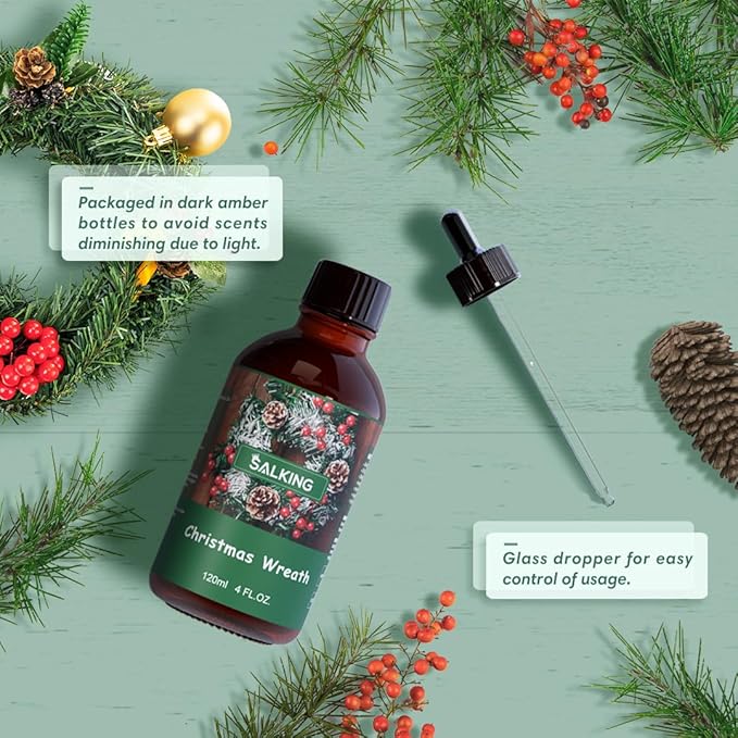 SALKING Christmas Wreath Fragrance Oil, 120ml (4 Fl Oz) Premium Essential Oils for Diffuser, Candle Scents for Candle Making, Soap Making Supplies, Diffuser Oil Scents, Holiday Gifts - Bloomnest