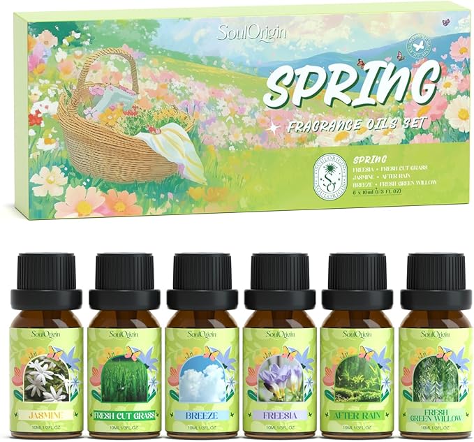 Spring Fragrance Oils Set, Essential Oil Gift Set for Diffuser, Spring Scent Diffuser Oil, Diffuser Scents Oil for Home,Freesia,Breeze,Fresh Green Willow,Fresh Cut Grass,Jasmine, After Rain - Bloomnest