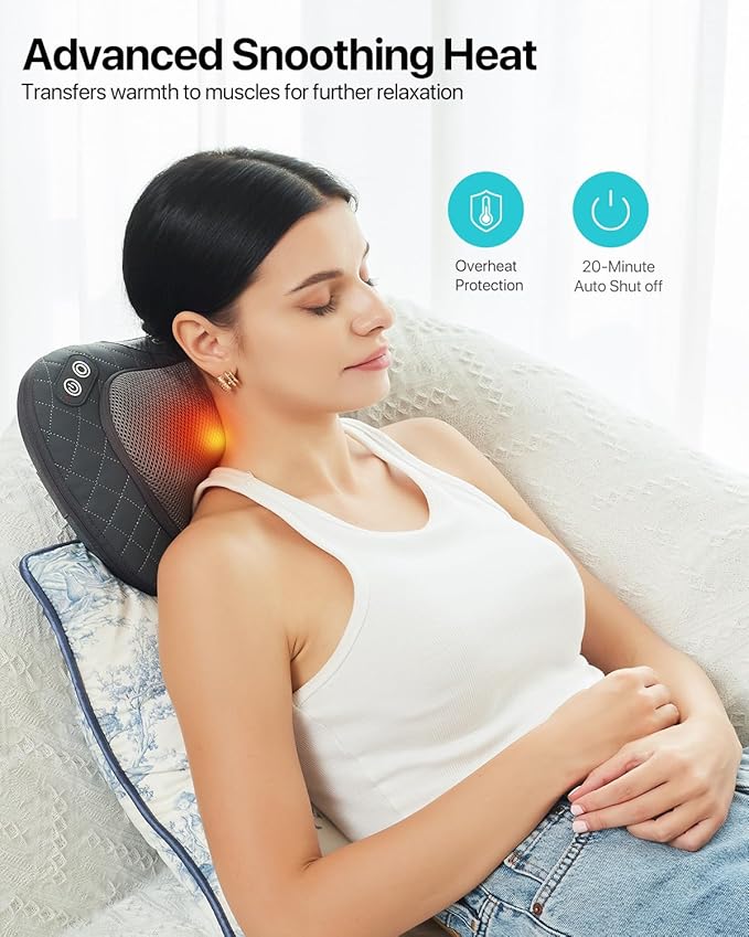 ALLJOY Shiatsu Neck and Back Massager with Soothing Heat,3D Kneading Massage Pillow for Muscle Pain Relief, Use Unplugged,Detachable Cover-Christmas Gifts for Women Men Mom Dad - Bloomnest
