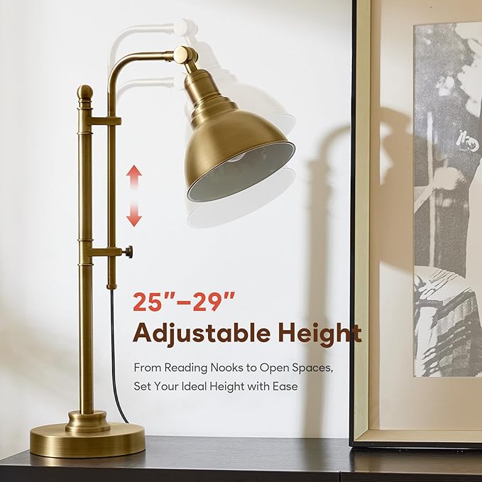 VONLUCE Rustic Desk Lamp Gold Adjustable, Industrial Style Metal Task Lamps 25"-29", Vintage Work Light, Farmhouse Reading Lamp in Brushed Gold Finish, ETL Certificate - Bloomnest