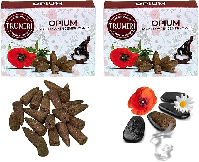Opium Backflow Incense Cones - Total 20 Incense Cones Waterfall - Dual Pack of 10 Incense Backflow Cones - Waterfall Incense Cones - Incense Waterfall Cones TRUMIRI