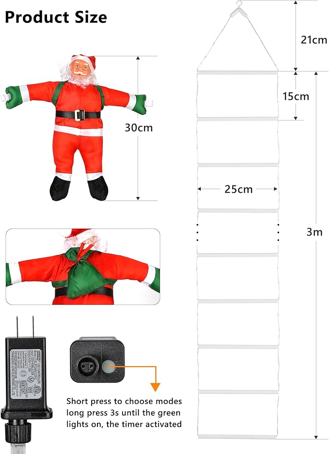Toodour LED Christmas Lights - 10ft Christmas Decorative Ladder Lights with Santa Claus, Xmas Decorations Light for Indoor Outdoor, Window, Garden, Home, Wall, Xmas Tree Decor - White - Bloomnest
