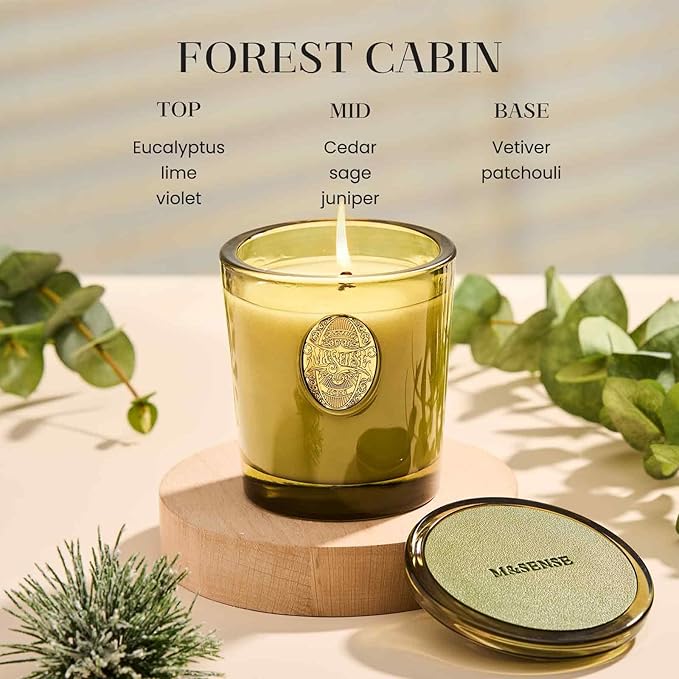 M&SENSE Natural Soy Candle | Forest Cabin & Green | 9.2 oz, 50H Burn Time | Luxury Scented Candle for Relaxation, Gifting, Home Décor | Ideal for Bedroom, Office, Party Ambiance - Bloomnest