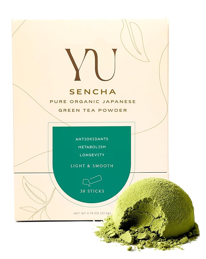 Yu Tea Organic Sencha Green Tea Powder, 30 Instant Packets | Rich in Antioxidants, EGCG, & L-Theanine | Pure Japanese First Harvest Leaf | Low Caffeine & Unsweetened | Single Serve Sticks - Bloomnest