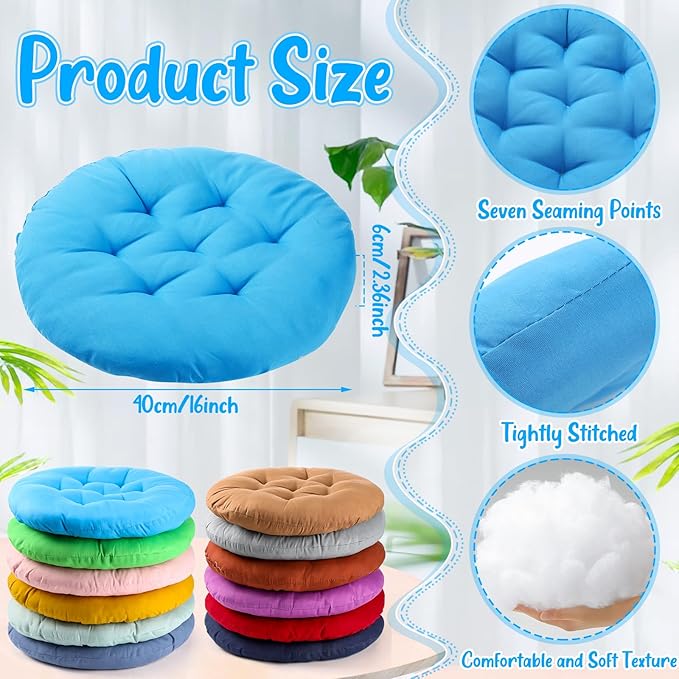 Fumete 12 Pcs Floor Pillows Cushions Seating 16 x 16 Inches Color Round Seat Reading Floor Chair Cushions for Kids Adults Classroom Home School Playing Supplies(Bright Color) - Bloomnest