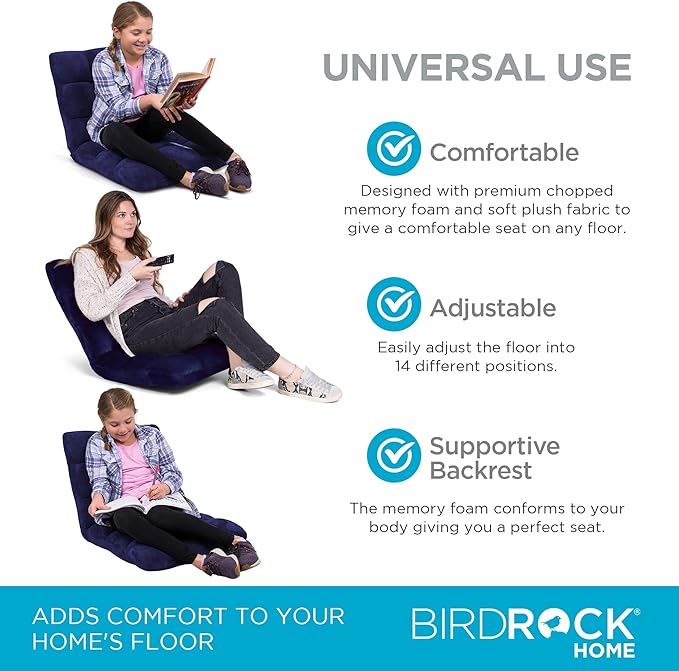 BIRDROCK HOME Adjustable Memory Foam Floor Chair - Ideal for Gaming, Reading, Meditation - Comfortable and Versatile - Suitable for Kids and Teenagers - Comfy Foldable Floor Seat - Blue - Bloomnest