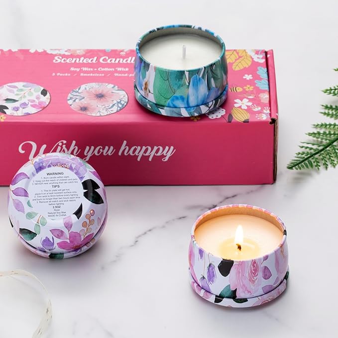 Hausware 3 Pack Scented Candles, 2.5 oz Aromatherapy Candles with Floral Scents,Soy Candles Set with 72H Burning Time,Ideal Gift for Women(Magnolia+Jasmine+Rose) - Bloomnest