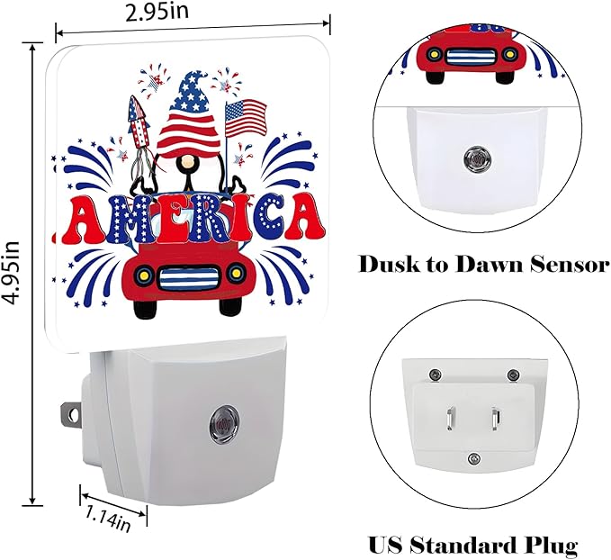 Happy Independence Day Night Light,Plug Into Wall with Dusk to Dawn Light Sensors, Warm Nightlights for Bedroom, Bathroom, Hallway, Kitchen, Gifts Ideal for Boys Girls Women Men - Bloomnest