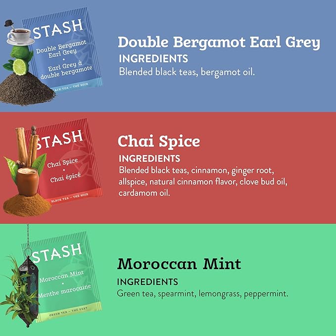 Stash Tea Day to Night Tea Sampler - Assorted Specialty Tea Gift Set, High to No Caffeine, 7 Flavors, 35 Tea Bags - Bloomnest