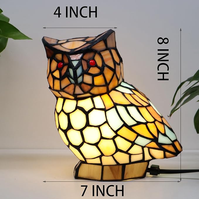 Tiffany Owl Lamp Yellow and White Stained Glass Animal Table Lamp Accent Lamp - Bloomnest