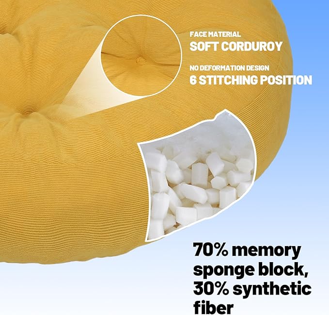 Meditation Floor Pillow Set of 2, Round Large Pillows Seating for Adults, Tufted Corduroy Cushion for Tatami Living Room, 22x22 Inch FP-Yellow-R