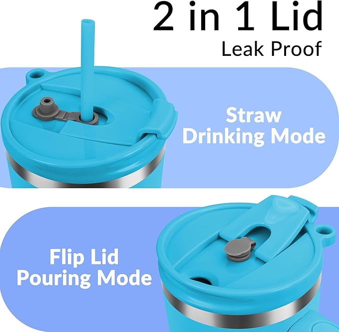 40oz Tumbler with Handle | Insulated Stainless Steel Travel Mug | 34Hrs Cold & 10Hrs Hot Retention | 100% Leakproof Lid & Straw | Dishwasher Safe + Car Cup Holder Fit (Light Blue Violet Gradient) - Bloomnest