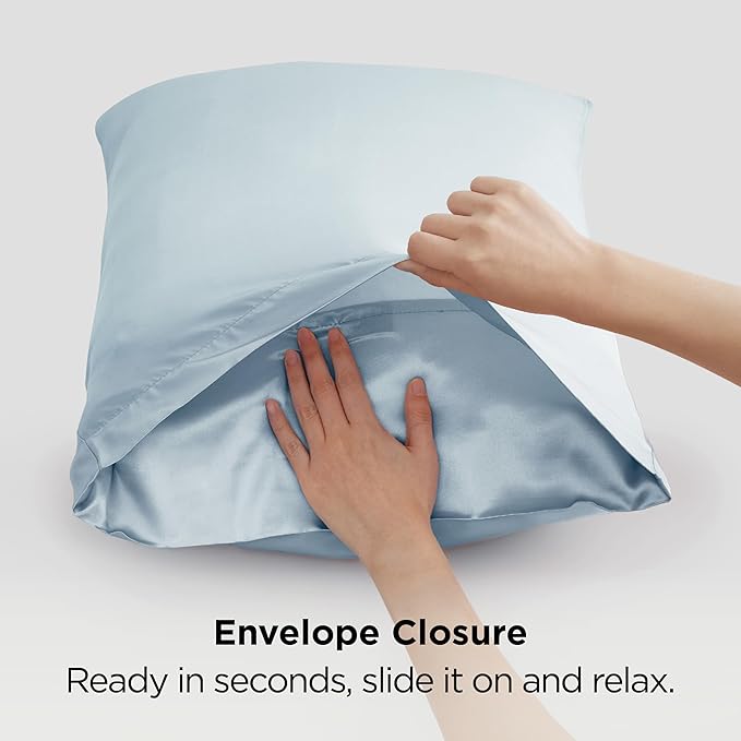 Bedsure Satin Pillowcase 2 Pack Similar to Silk Pillow Cases Standard Size, Pillow Case for Sleeping Women with Envelope Closure, Gifts for Women Men, Stone Blue, 20x26 Inches, 2pcs - Bloomnest