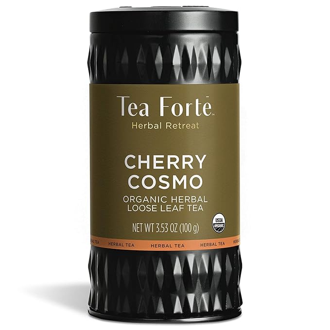 Tea Forte Cherry Cosmo Premium Organic Loose Leaf Caffeine-Free Herbal Tea Blend Canister, Makes 35-50 Cups - Bloomnest