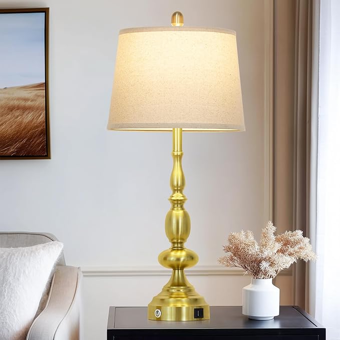 29" Modern Gold Table Lamps Set of 2, Industrial Touch Control 3-Way Dimmable Bedside Lamp with USB C+A Ports, Metal Farmhouse Nightstand Lamps for Living Room Bedroom End Tables(2 LED Bulbs Included) - Bloomnest