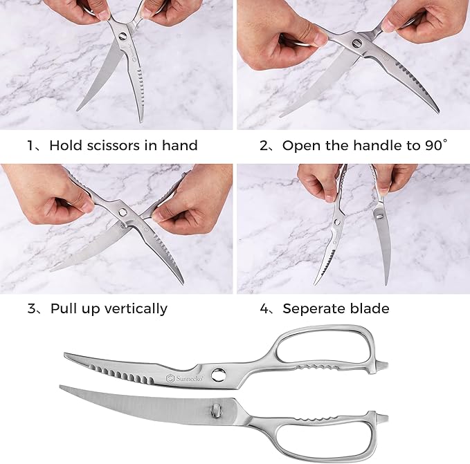 Sunnecko Kitchen Scissors for Food, Heavy Duty Scissors All Purpose Kitchen Shears That Come Apart, 9 Inch Fully Forged Stainless Steel with Curved Blades - Bloomnest