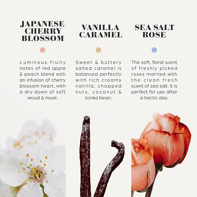 Candle Gift Set, 10% Essential Oil, 3 Pack-Japanese Cherry Blossom,Vanilla Caramel,Sea Salt Rose with Heat-Resistant Ceramic Jar, Scented Candle for Home Scenetd, Soy Wax Candle Gifts for Women - Bloomnest