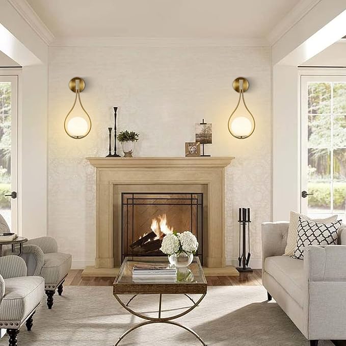 KCO Wall Sconce Mid-Century Drop Design Wall Mounted Light Brushed Brass Wall Lamps, Wall Mount Light Fixture for Bedside Living Room (2 Pack) - Bloomnest