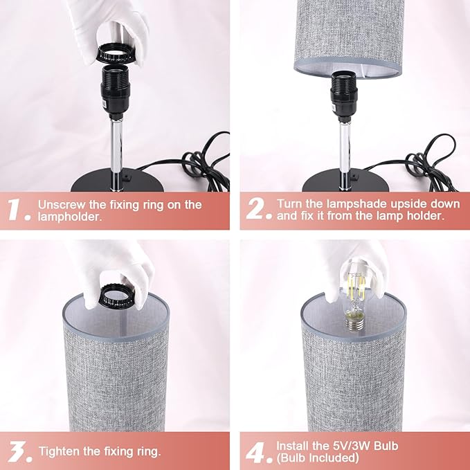 Table Lamps with Motion Sensor and Constant on Two Modes, USB Lamp with Warm White Bulb, Fabric Shade, Built-in USB Port & AC Outlet - Bedside Table Lamp for Bedroom or Living Room - Bloomnest
