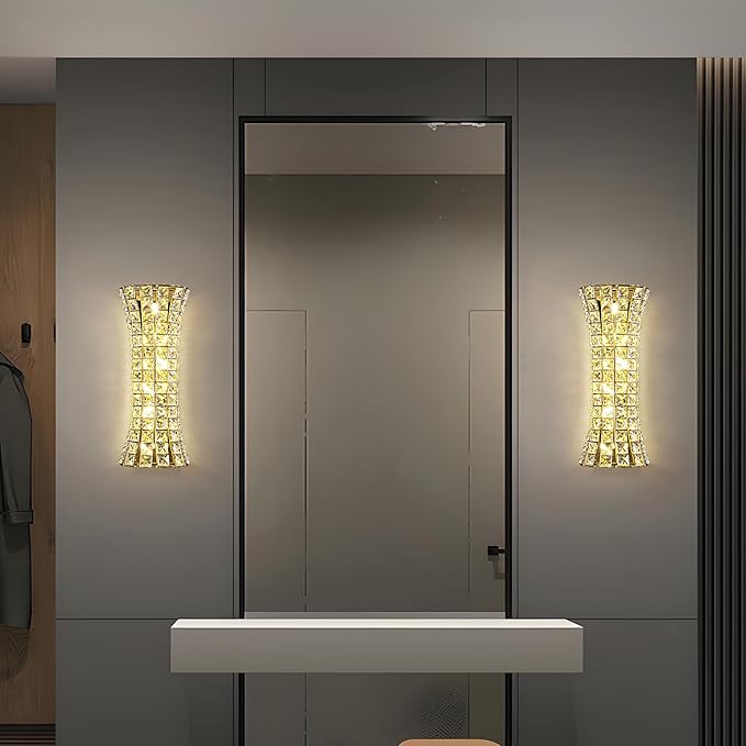 Crystal Wall Sconces,Modern Wall Light Fixtures,Luxury Indoor Gold Wall Lamp for Living Room Bedroom Bathroom Hallway Doorway Stairway,Bedside,Tricolor Vanity Lighting Fixture - Bloomnest