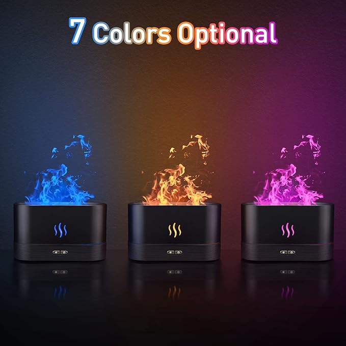Colorful Flame Air Aroma Diffuser Humidifier, Upgraded 7 Flame Colors Noiseless Essential Oil Diffuser for Home,Office,Yoga with Auto-Off Protection 180mL (8Hours Black) - Bloomnest