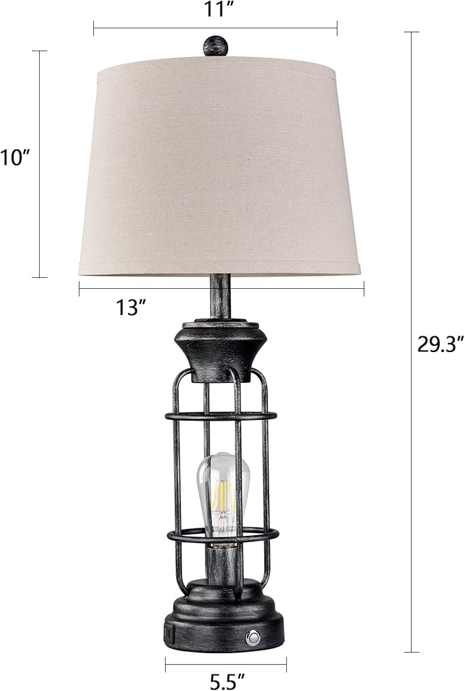 28" Table Lamp for Living Room with USB Charging Ports, Tall Table Lamp Set of 2,3-Way Dimmable Lamps for Bedroom, Bedside Lamp for End Tables, Industrial Nighstand Lamps,Bulbs Included - Bloomnest