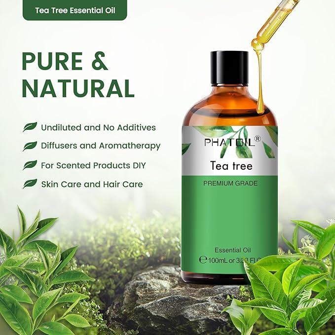 PHATOIL Pure Tea Tree Essential Oil, 100% Pure Therapeutic Grade Premium Oil for Hair Care, Nail Care, Skin Care, Aromatherapy 3.38Fl Oz - Bloomnest