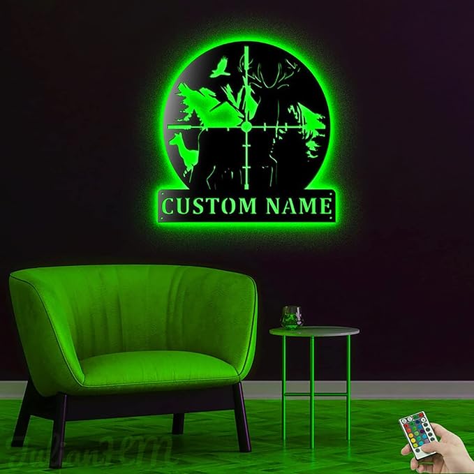 LOVELYPOD Personalized Hunting Metal Sign, Custom Deer Hunting Art With Led Lights, Steel, Rectangular, 12x18 - Bloomnest