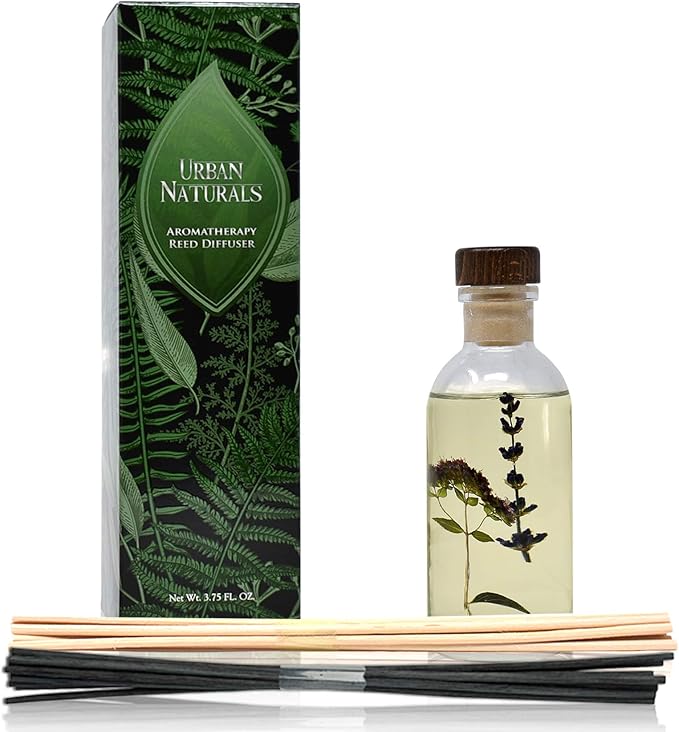 Urban Naturals Garden Lavender Reed Diffuser Oil Set with Reed Sticks – Calming, Herbal Fragrance - Made in The USA