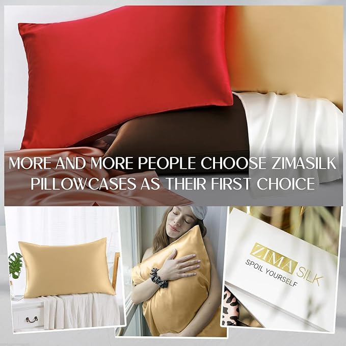 ZIMASILK 100% Pure Mulberry Silk Pillowcase for Hair and Skin Health,Soft and Smooth,Both Sides Premium Grade 6A Silk,600 Thread Count,with Hidden Zipper,1pc (King 20''x36'',Golden) - Bloomnest