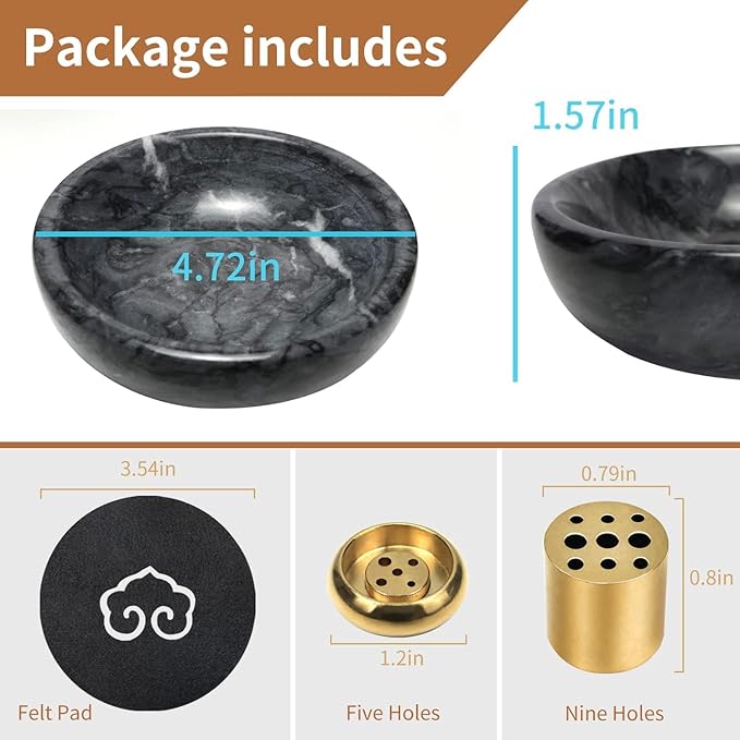 Handmade Natural Marble Incense Holder for Sticks and Cones-with 9 Holes, Multi-Functional Incense Burner Holder for Incense Sticks and Cones, Perfect Home Decor(Black, 4.7inch) - Bloomnest