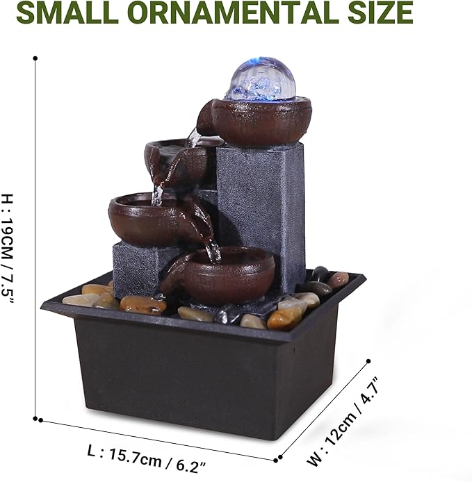 Water Fountains Indoor-Waterfall-Tabletop Fountain-Desk Fountain with Rainbow Colors LED Lighting from Spinning Crystal Ball-Relaxing Waterfall n River Rocks for Natural Feng Shui Effect - Bloomnest