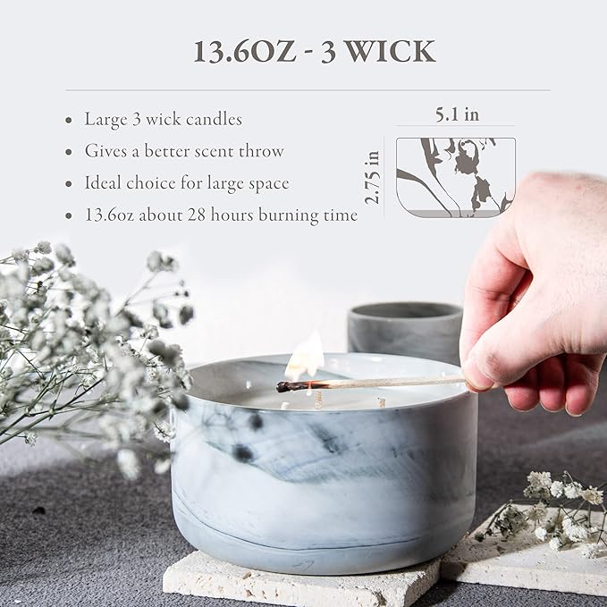 Hidden Label Scented Soy Candles, Large Candle 3 Wicks 14.8oz Thai Lemongrass Ceramic Jar Lava Collection, Gorgeous Gifts for Birthday Thanksgiving Christmas - Bloomnest