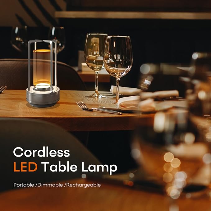 Portable Metal Table Lamp for Indoor/Outdoor ,Rechargeable Cordless LED Lamp, 3-Colour Infinitely Dimming Battery Powered Small Desk Lamp, Restaurant/Bedroom/Bar/Coffee/Camping Light (Sliver Set of 2) - Bloomnest