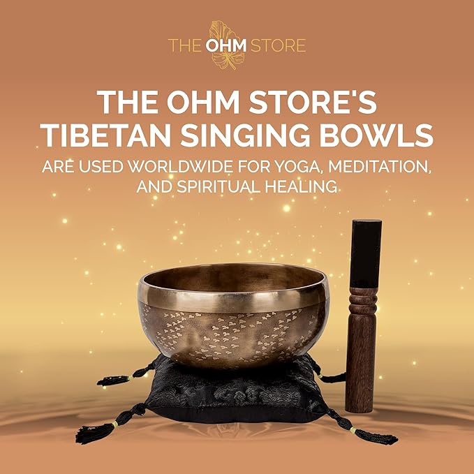 Ancient Design Large Tibetan Singing Bowl Set by Ohm Store — Relaxing Meditation Sound Bowl and Wooden Mallet Handcrafted in Nepal — Tree of Life Singing Bowl 6.7 Inch - Bloomnest
