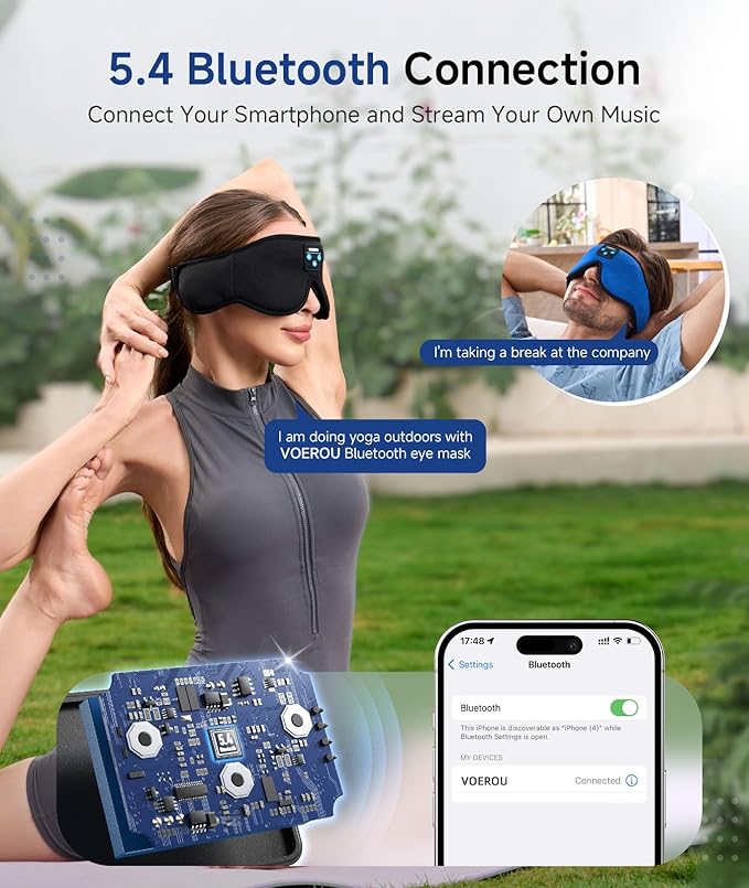 Voerou Sleep Headphones 3D Sleep Mask with Bluetooth, Adjustable Wireless Eye Mask for Sleeping for Women Men, Sleeping Headphone with Ultra-Thin Stereo Speakers Perfect for Sleep Naps - Bloomnest