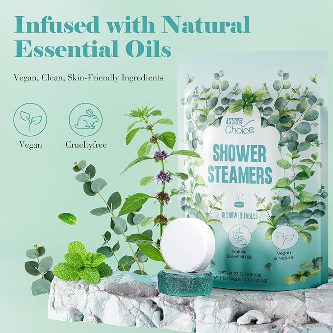 W&E Choice Shower Steamers Aromatherapy 18 Pcs- Shower Bombs Birthday Gifts for Women, Eucalyptus Mint Essential Oils for Daily Relaxation & Stress Relief, Christmas Gift for Women, Mom, Wife - Bloomnest