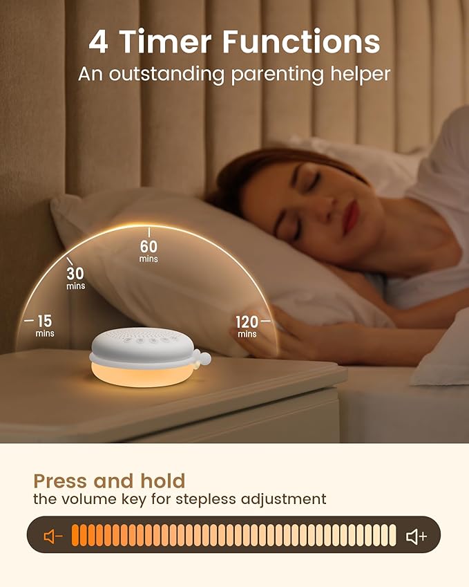 Glocusent 3-In-1 Portable Sound Machine for Baby, White Noise for Sleeping, Night Light & Phone Connected Speaker 34 Sounds Timing Function 1000mAh Large Battery Designed for Travel Deep Restful Sleep - Bloomnest