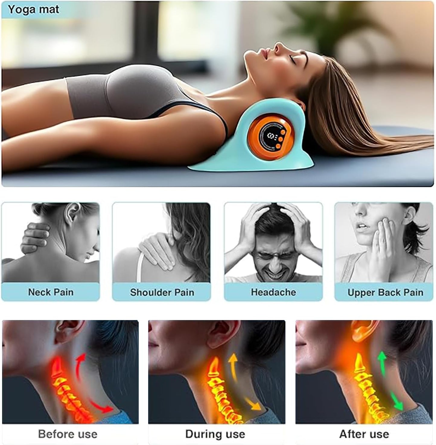2025 New Neck Massager with Heat, Electric Neck and Shoulder Relaxation Pillow, 26° Angled Cervical Traction Device for Deep Tissue Pain Relief and Comfort