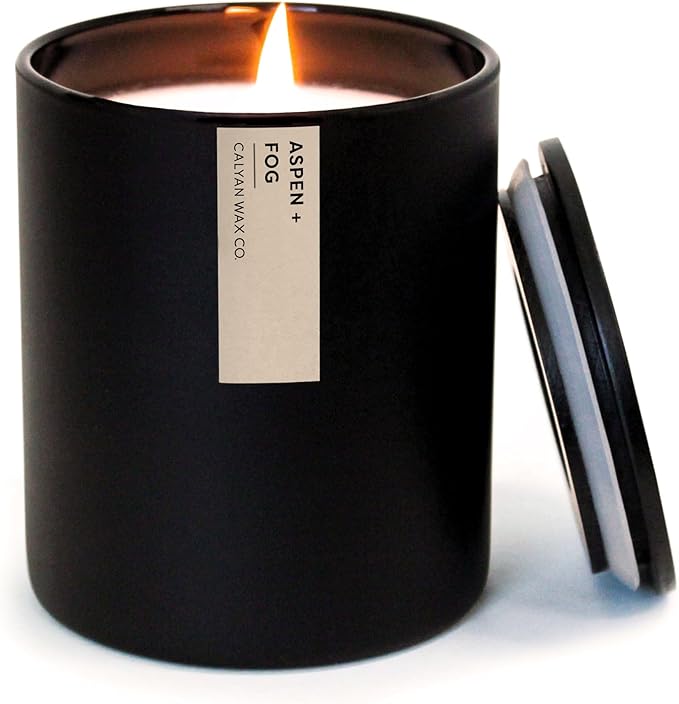 Calyan Wax Co. Aspen & Fog Scented Candle - 75 Hour Burn - Luxury Non Toxic Soy Wax Candles - Long Lasting Black Tumbler Jar Candle for Home - 10.2oz - Bloomnest